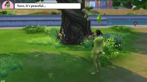 Cartoonish goblin girl arrives in town and is greeted by a naked guy ready