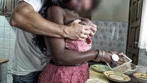 ”Ebony sexy MILF wife railed in the kitchen making a big mess!”