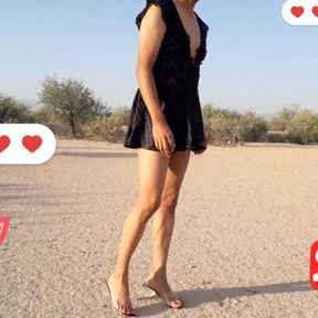 beautiful Trans with minidress strips naked in public with rich penis high heels delicious ass and hot legs enjoy it