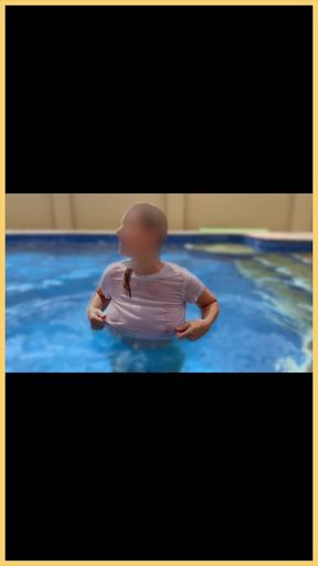 Wifey wet shirt in the pool with perfect braless tits