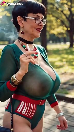 Curvy AI-generated hentai girl plays with her big tits and cute ass