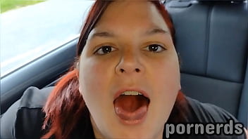 Whore Scarlett Swallows many men'_s cum in public car play