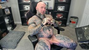 jason collins kicking back and smoking a cigar in leather with a raging hard-on!!!