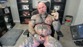 jason collins kicking back and smoking a cigar in leather with a raging hard-on!!!
