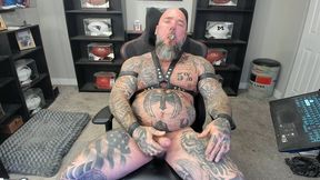 jason collins kicking back and smoking a cigar in leather with a raging hard-on!!!
