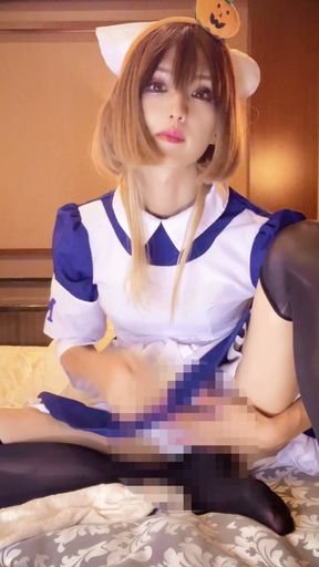 A video of a cross-dressing Halloween nurse cosplay quietly masturbating