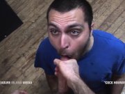 Submissive bottom worships thick cock