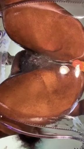 Curly milky wet Cunt on a oily chair slipping and sliding in plastic Dick