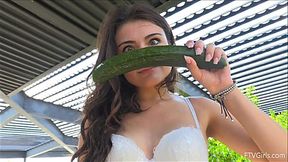 Sexy babe fucks herself with cucumber - Solo Porn