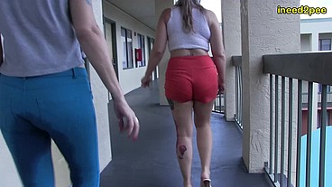 Two desperate to pee girls both wet their pants outside in shame