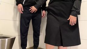 Son-in-law humiliates MILF mom with public toilet cum on her thighs