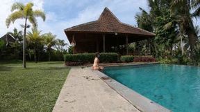 Swimming in pool and underwater masturbate