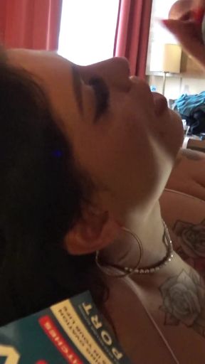 Small tits tattoed amazing hot brunette babes gives a long slow very edging precum dripping handjob