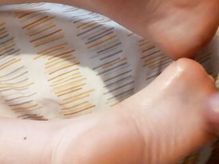 Stroking on my lustful wifes charming feet