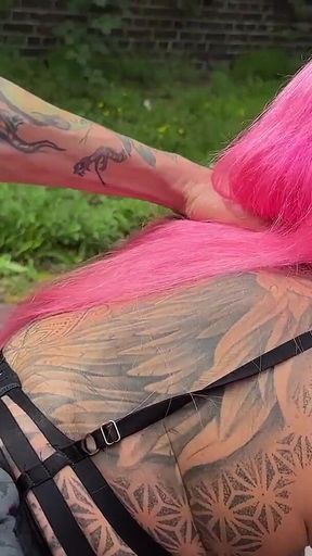 Two Horny Leather Tattoo Sluts Fuck Truck Driver at the Rest Area!