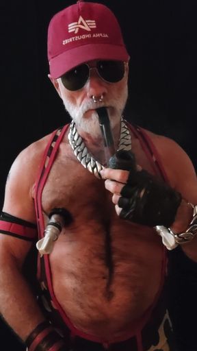 Stepdad Smoking Pipe and Pumping Nips