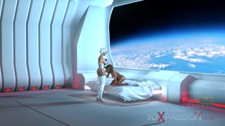 3d sexy sci-fi dickgirl android plays with a hot woman in the space station