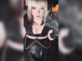 Leather & Gloved Blond Headmistress Tina Snua Smokes A Quick Cork 100 Cigarette