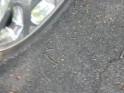 Girl Public Piss On Tire In Parking Lot