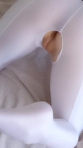 Footjob in Teasing Sexy Pantyhose and Cum on My Pussy