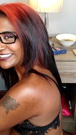 Desi in your hotel room, smoking a cigarette and sucking your cock   Clip 3