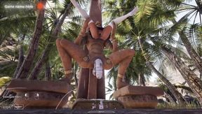 Lara Croft wird von Monster Statue mit fettem Schwanz komplett zerstört und spritzt dicke Ladungen Teil 2