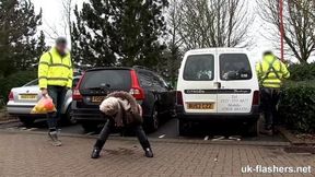 Short Hair British MILF Flashing and Pissing all Over Town for UK Flashers