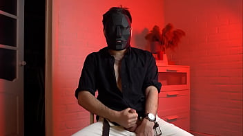 Masked handsome man Noel Dero watches kinky porn and jerks off. Loud moans and orgasm of a young guy