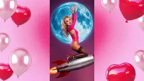 Goddess Worship in Space-Themed Studio with Blonde Domina