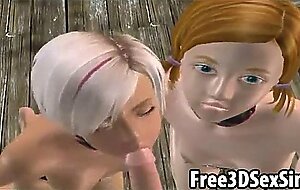 Sexy 3d cartoon redhead babe getting double teamed