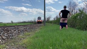 Dick flash train, risky masturbation