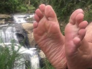 Wet water fall making my soles soft and wrinkled & my cock hard - Manlyfoot Road trip
