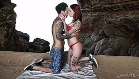 Horny tattooed Spanish nympho Silvia Rubi fucks with BF in the cave