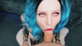 Deepthroat big dick, sloppy blowjob by sexy blue-hair babe - RedFox/Red Fox