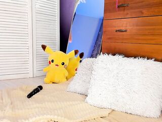 Astonishing blondie to do SQUIRT with beloved PikaChu