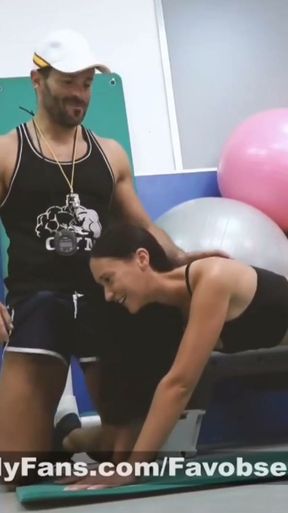 Brunette slut with huge boobs hardcore rough fucked vaginal by her personal trainer cumming in her mouth   Clip 1