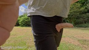 Straight uncock cock runs around park in public flashing dare.