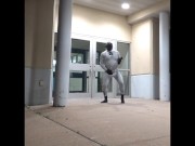 bastard wetsuit commando shoots massive load into wetsuit in front of doors