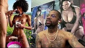 Transgender ebony beauty milks huge rod while getting booty drilled by