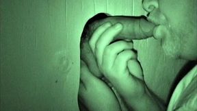 Using a night vision camera, Bob records a glory hole session of him sucking off Walter. It doesn&#039;t take long for Bob to suck that limp dick until it's rock hard.