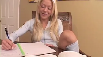 Petite blonde Lil Lexy teases with her small tits before a POV blowjob and cumshot