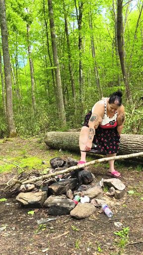 Over the Fire Pit This Horny Bitch Squirts a Pond