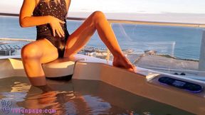 Hot body teen girl masturbate on terrass outdoors