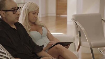 Beautiful blonde with natural tits ravaged by a black stud after sucking him off