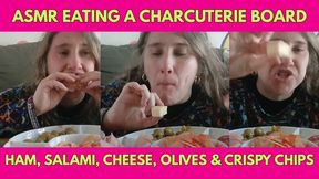 ASMR Eating a Charcuterie Board Ham, Salami, Cheese, Olives & Crispy Chips