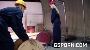 Two hot blonde milfs engage in a steamy three-way fuck session