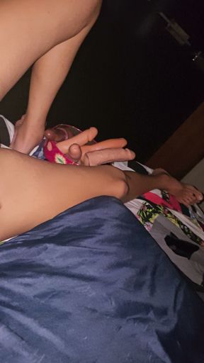 Shemale Ellyn enjoys rubbing cock on the pillow with her finger in her ass   Clip 1