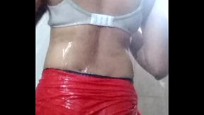 Desi cross dresser Aarya bathing