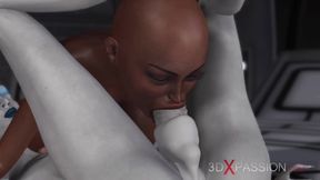 Sexy Sci-fi Female Alien Plays With A Black Girl In The Space Station