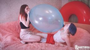Q716 Cosette and Stashia blow to pop two double valved balloons - 1080p